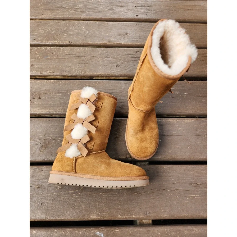 Koolaburra‎ by UGG Victoria Tall Boots Chestnut Suede Bows Size 5 1015875
